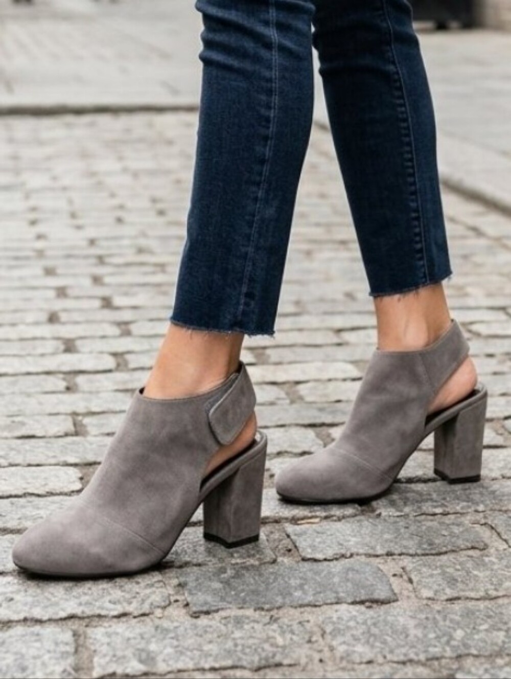 ADAM TUCKER Women's Gray Suede Leather Slingback Block Heel Sz 9.5M